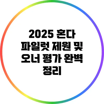 2025 혼다 파일럿: 제원 및 오너 평가 완벽 정리