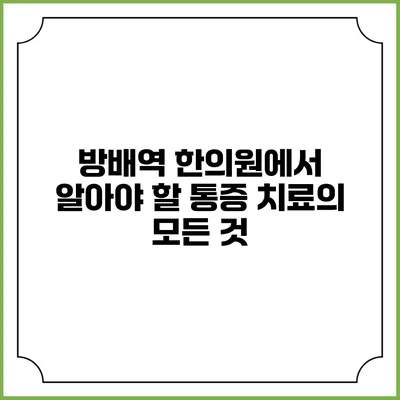 방배역 한의원에서 알아야 할 통증 치료의 모든 것