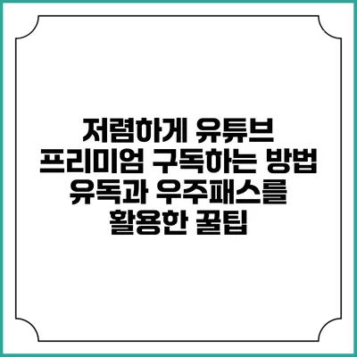 저렴하게 유튜브 프리미엄 구독하는 방법: 유독과 우주패스를 활용한 꿀팁